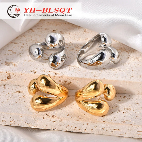 Titanium Steel Geometric Round Claw Open Ring For Girls Electroplated Jewelry