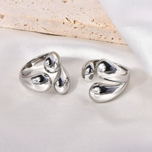 Titanium Steel Geometric Round Claw Open Ring For Girls Electroplated Jewelry