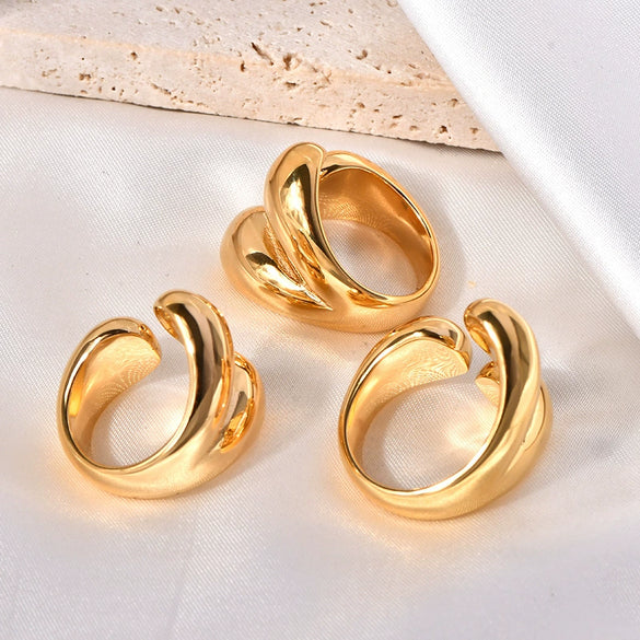 Titanium Steel Geometric Round Claw Open Ring For Girls Electroplated Jewelry
