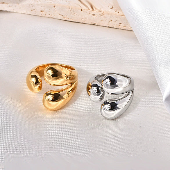 Titanium Steel Geometric Round Claw Open Ring For Girls Electroplated Jewelry