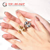 Titanium Steel Geometric Round Claw Open Ring For Girls Electroplated Jewelry