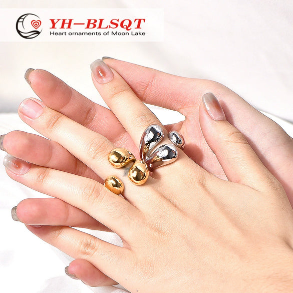 Titanium Steel Geometric Round Claw Open Ring For Girls Electroplated Jewelry