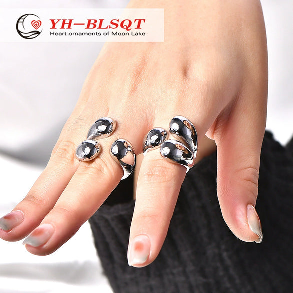 Titanium Steel Geometric Round Claw Open Ring For Girls Electroplated Jewelry