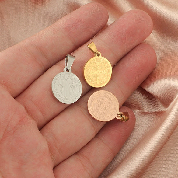 Titanium Steel Geometric Round Cross Bead Pendant Jewelry Accessories Electroplated
