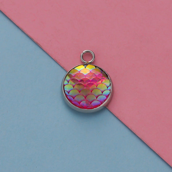Titanium Steel Geometric Round Fish Scale Jewelry Accessories Pendant