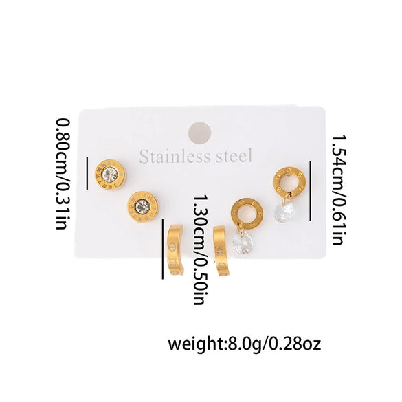 Titanium Steel Geometric Round Stud Earrings Set With Electroplating Design