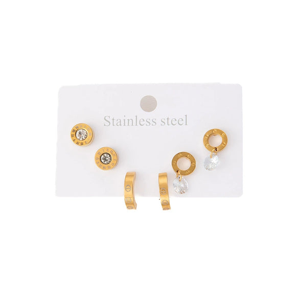 Titanium Steel Geometric Round Stud Earrings Set With Electroplating Design