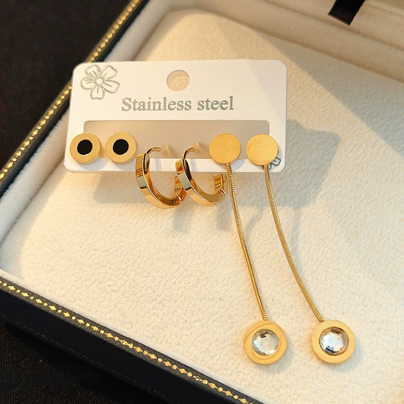 Titanium Steel Geometric Round Tassel Earrings For Women Electroplated Design