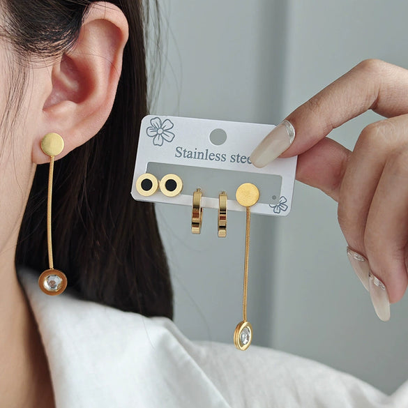 Titanium Steel Geometric Round Tassel Earrings For Women Electroplated Design