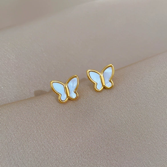 Titanium Steel Geometric Shell Butterfly Electroplated Minimalist Unisex Earrings