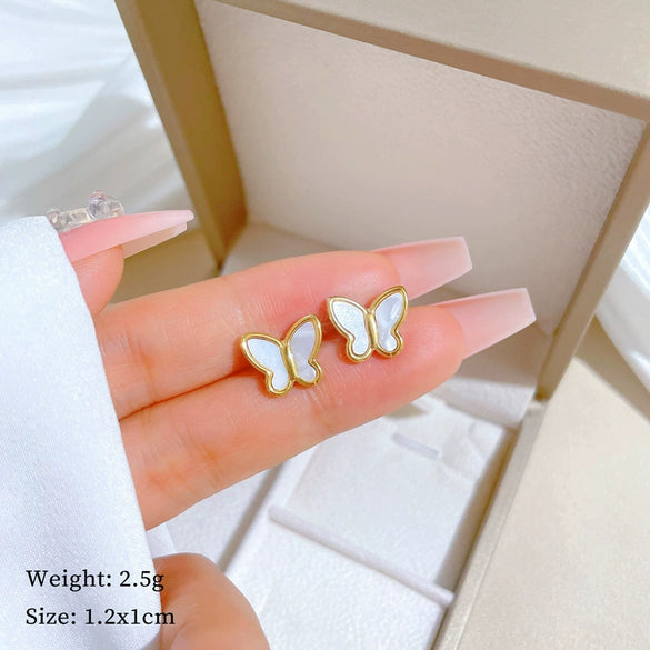 Titanium Steel Geometric Shell Butterfly Electroplated Minimalist Unisex Earrings