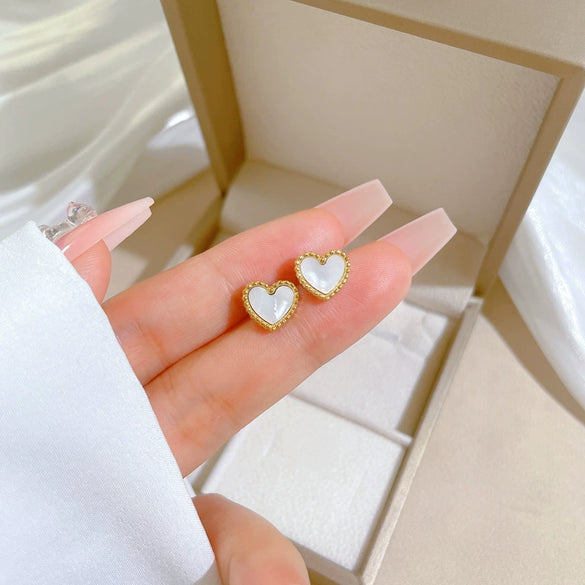 Titanium Steel Geometric Shell Heart Style Electroplated Earrings For Men And Women