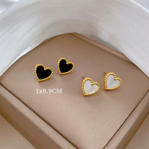 Titanium Steel Geometric Shell Heart Style Electroplated Earrings For Men And Women