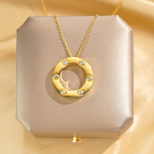 Titanium Steel Geometric Sixdiamond Set Women's Clavicle Necklace With Cross Chain