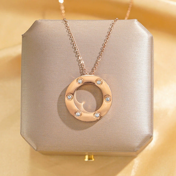 Titanium Steel Geometric Sixdiamond Set Women's Clavicle Necklace With Cross Chain