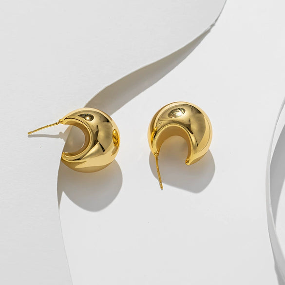 Titanium Steel Geometric Small Bean Earrings Real Gold Electroplated