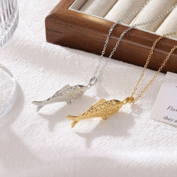 Titanium Steel Geometric Small Fish Pendant Necklace For Women Electroplated Simple Style