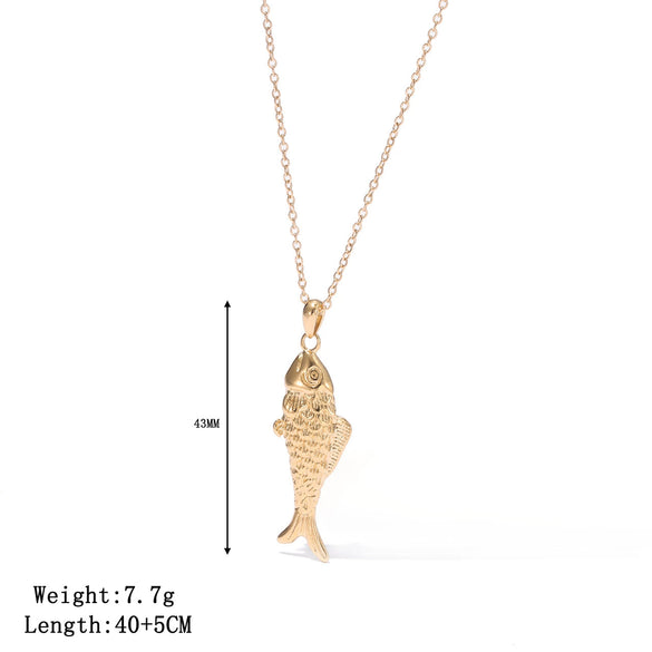 Titanium Steel Geometric Small Fish Pendant Necklace For Women Electroplated Simple Style