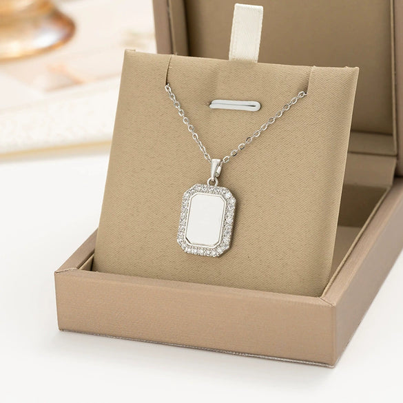 Titanium Steel Geometric Small Square Women's Necklace With Diamond Design