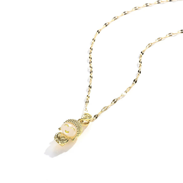 Titanium Steel Geometric Smiley Face Pendant Necklace For Female