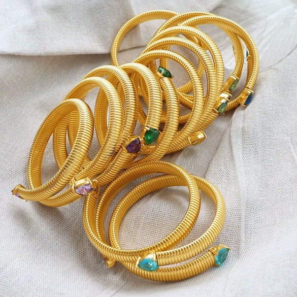 316L Stainless Steel Geometric Snake Bone Elastic Bracelet With Electroplating Design