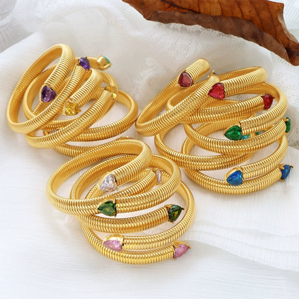 316L Stainless Steel Geometric Snake Bone Elastic Bracelet With Electroplating Design