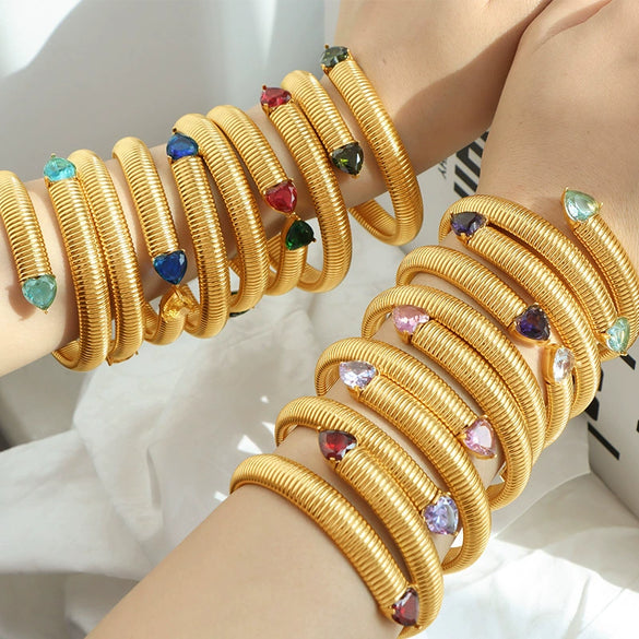 316L Stainless Steel Geometric Snake Bone Elastic Bracelet With Electroplating Design