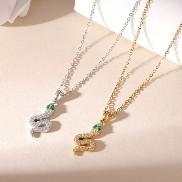 Titanium Steel Geometric Snake Pendant Necklace With Electroplating For Women