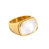 Titanium Steel Geometric Square And Round Fritillaria Ring For Women Electroplated Jewelry