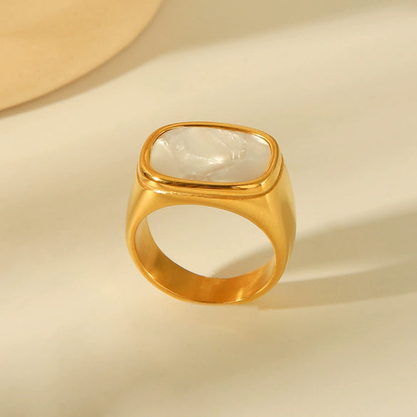 Titanium Steel Geometric Square And Round Fritillaria Ring For Women Electroplated Jewelry