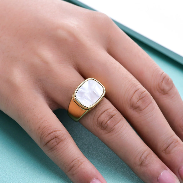 Titanium Steel Geometric Square And Round Fritillaria Ring For Women Electroplated Jewelry
