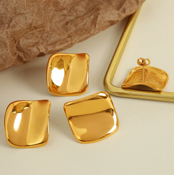 316L Stainless Steel Geometric Square Earrings With Fine Plating For Women