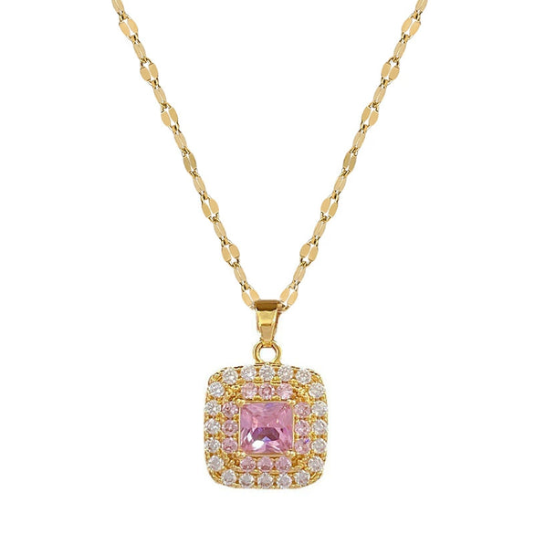 Titanium Steel Geometric Square Light Luxury Full Diamond Electroplated Women's Necklace Earrings Set