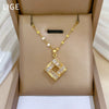Titanium Steel Geometric Square Light Luxury Full Diamond Electroplated Women's Necklace Earrings Set