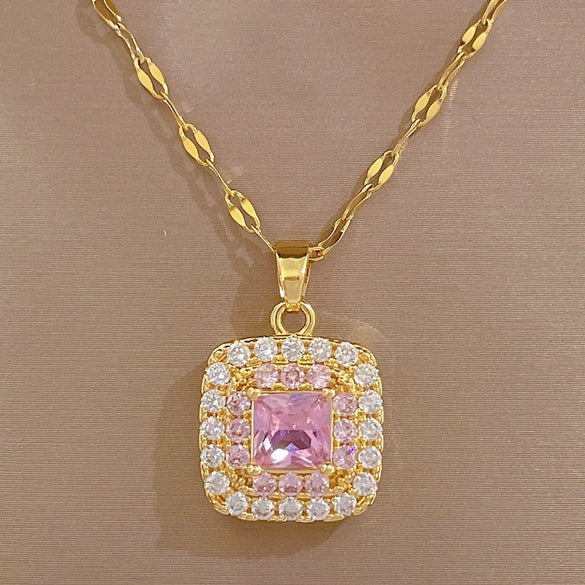 Titanium Steel Geometric Square Light Luxury Full Diamond Electroplated Women's Necklace Earrings Set