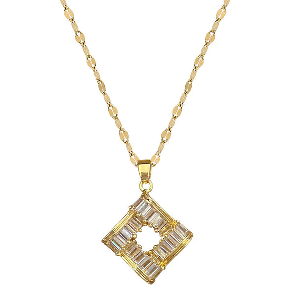 Titanium Steel Geometric Square Light Luxury Full Diamond Electroplated Women's Necklace Earrings Set