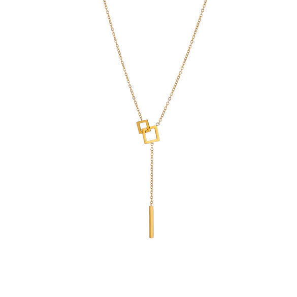 Titanium Steel Geometric Square Long Tassel Chain Necklace Light Luxury Niche Design Electroplating Treatment