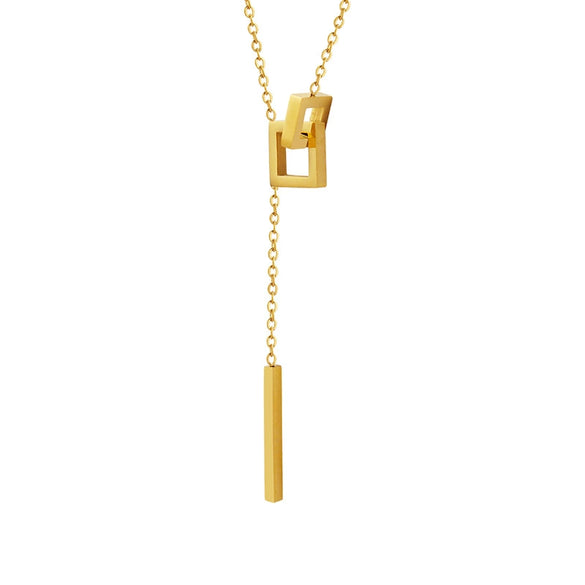 316L Stainless Steel Geometric Square Long Tassel Electroplated Clavicle Necklace For Women
