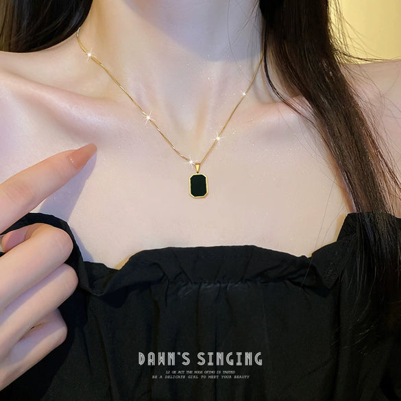 Titanium Steel Geometric Square Necklace For Women Electroplated Minimalist Style