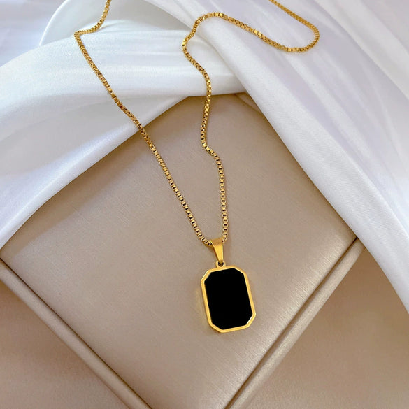 Titanium Steel Geometric Square Necklace For Women Electroplated Minimalist Style