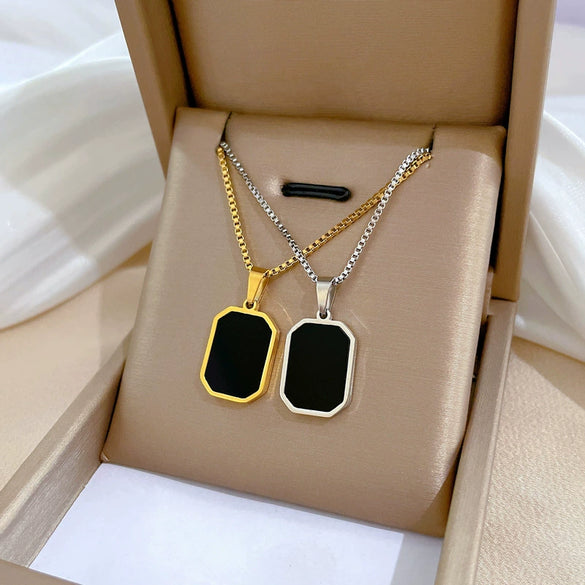 Titanium Steel Geometric Square Necklace For Women Electroplated Minimalist Style