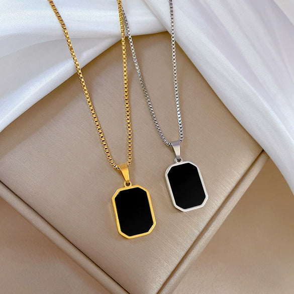 Titanium Steel Geometric Square Necklace For Women Electroplated Minimalist Style
