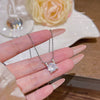 Titanium Steel Geometric Square Necklace For Women Set With Zirconia