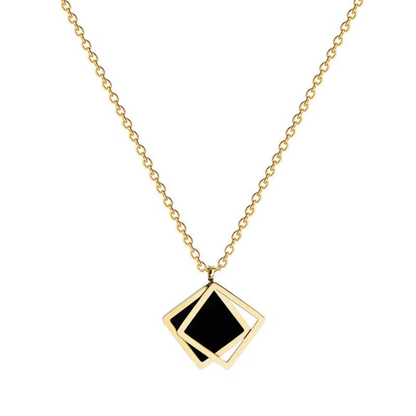 Titanium Steel Geometric Square Necklace With Furnace Real Gold Electroplating For Unisex