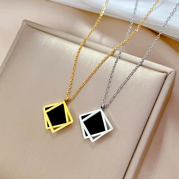 Titanium Steel Geometric Square Necklace With Furnace Real Gold Electroplating For Unisex