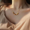 Titanium Steel Geometric Square Pendant Women's Light Luxury Electroplated Gold Necklace With Water Wave Chain