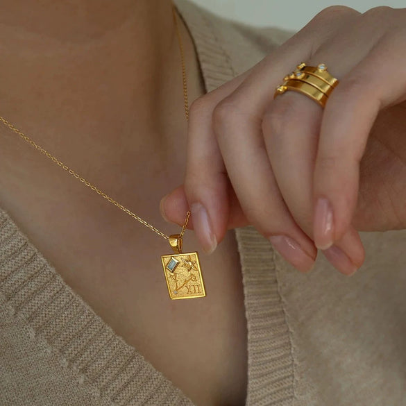 Titanium Steel Geometric Square Plate Multipendant Necklace With Electroplating