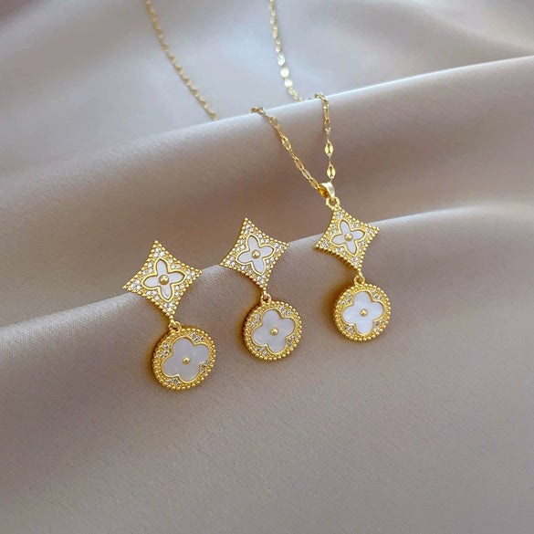 Titanium Steel Geometric Square Ring Star Earrings With Electroplating For Women