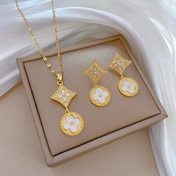 Titanium Steel Geometric Square Ring Star Earrings With Electroplating For Women