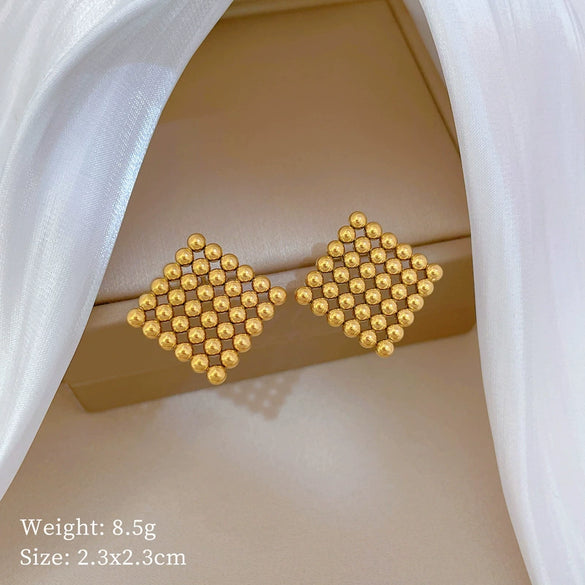 Titanium Steel Geometric Square Round Beads Electroplated Minimalist Earrings For Men And Women